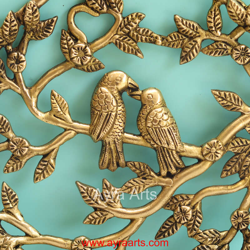 Brass Tree Banch With Birds Wall Hanging - 9 Inch Length