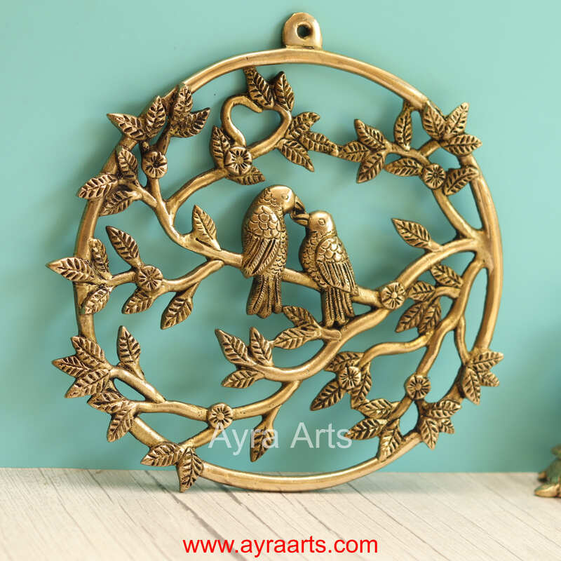 Brass Tree Banch With Birds Wall Hanging - 9 Inch Length