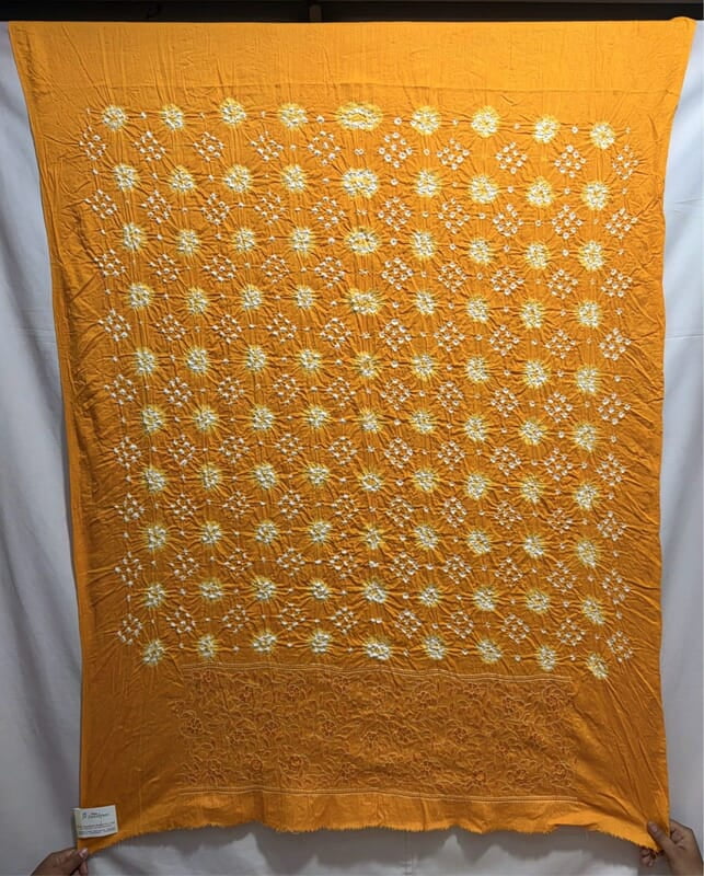 Kala Sanskruti All Over Golden Color Heavy Cotton Satin Bandhani Dress With Work 2.5 M (Each Piece) Elegant Traditional Wear Dress Material for Women