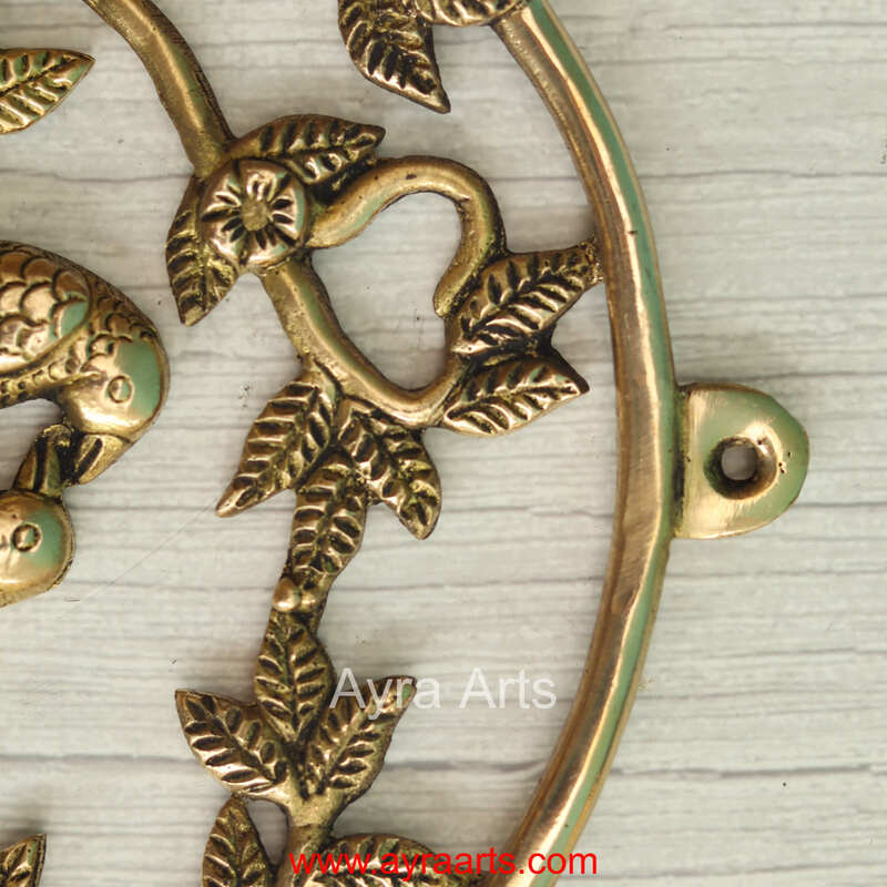 Brass Tree Banch With Birds Wall Hanging - 9 Inch Length