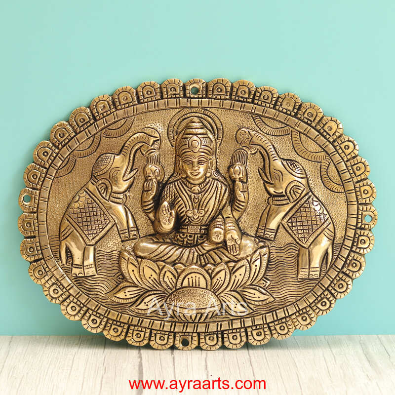 Brass Gaja Lakshmi Wall Hanging Plate - 9 Inch Height