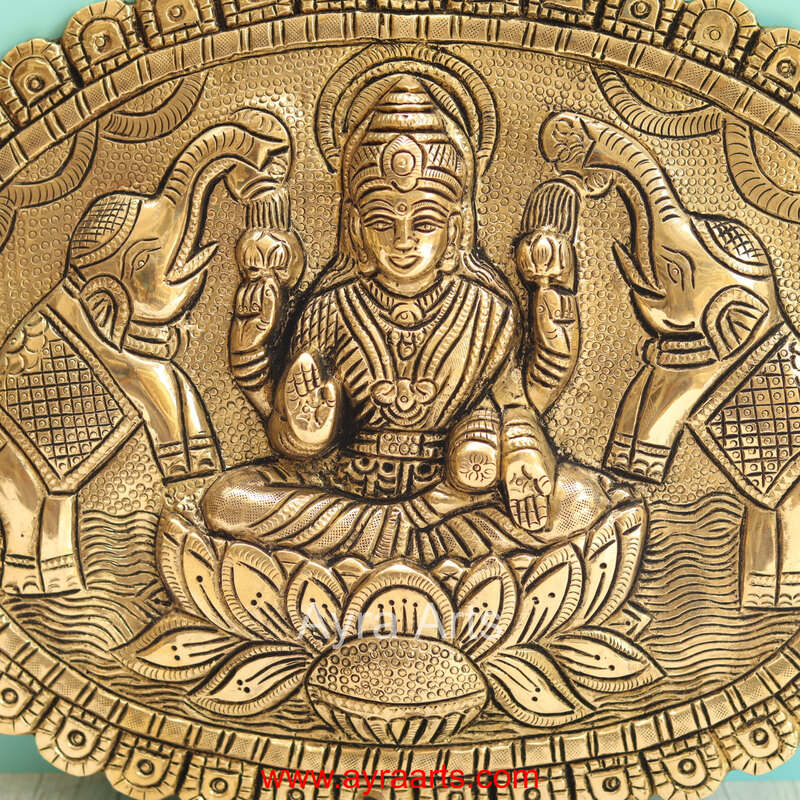 Brass Gaja Lakshmi Wall Hanging Plate - 9 Inch Height