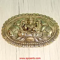 Brass Gaja Lakshmi Wall Hanging Plate - 9 Inch Height