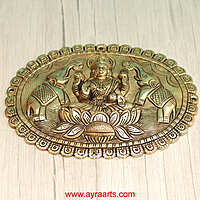 Brass Gaja Lakshmi Wall Hanging Plate - 9 Inch Height