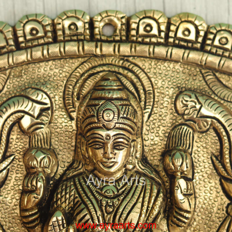 Brass Gaja Lakshmi Wall Hanging Plate - 9 Inch Height