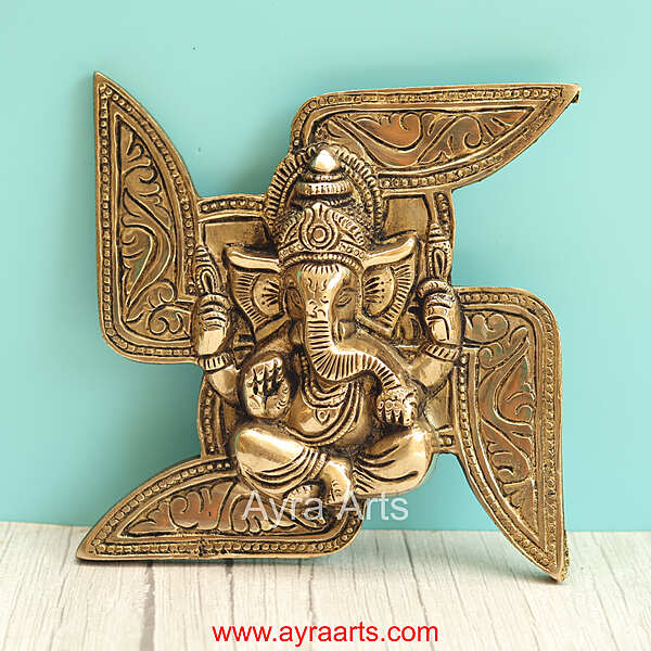 Brass Ganesha Swastik Wall Hanging
