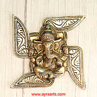 Brass Ganesha Swastik Wall Hanging