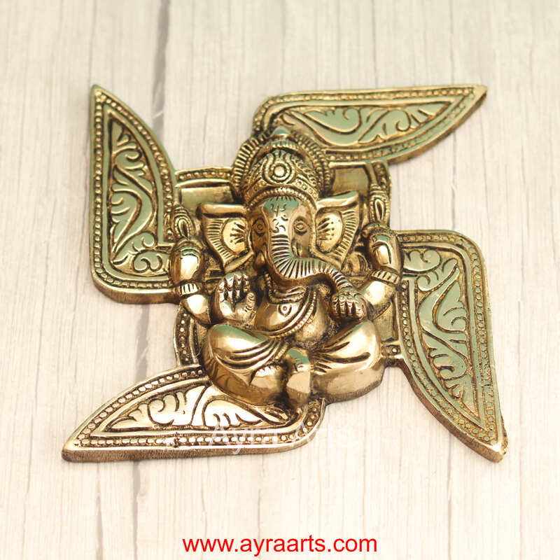 Brass Ganesha Swastik Wall Hanging