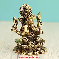 Brass Lord Ganpati Ganesha Idol for Home Temple Decor & Auspicious Gift - 4.5 Inch Height