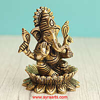 Brass Lord Ganpati Ganesha Idol for Home Temple Decor & Auspicious Gift - 4.5 Inch Height