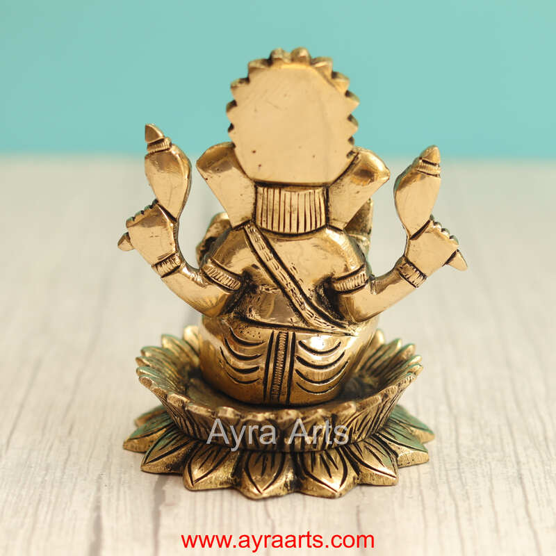 Brass Lord Ganpati Ganesha Idol for Home Temple Decor & Auspicious Gift - 4.5 Inch Height