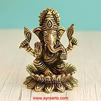 Brass Lord Ganpati Ganesha Idol for Home Temple Decor & Auspicious Gift - 4.5 Inch Height