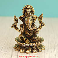 Brass Lord Ganpati Ganesha Idol for Home Temple Decor & Auspicious Gift - 4.5 Inch Height