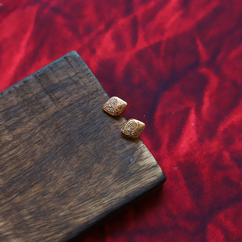 Emerald Green and Red and CZ Stone Stud