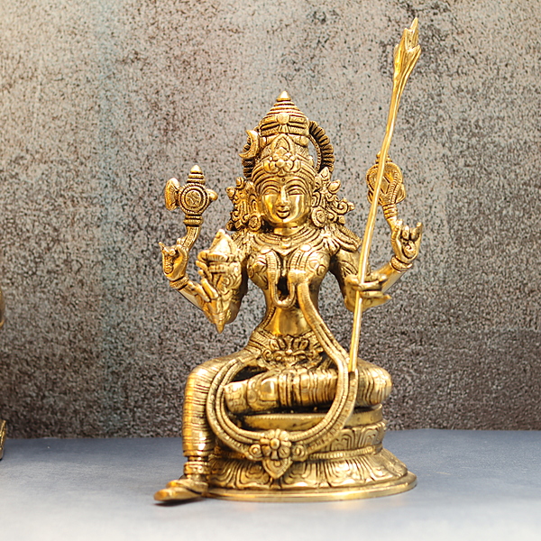 Brass Lalitha Devi Statue Idol On Base for Home Decor Temple - 10.5 Inch Height