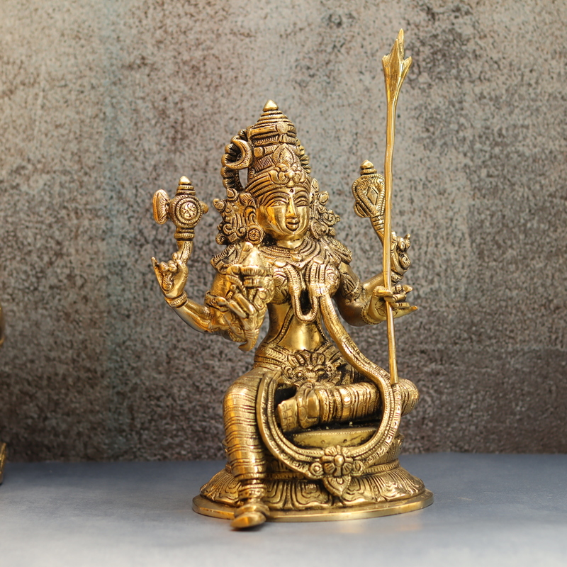 Brass Lalitha Devi Statue Idol On Base for Home Decor Temple - 10.5 Inch Height