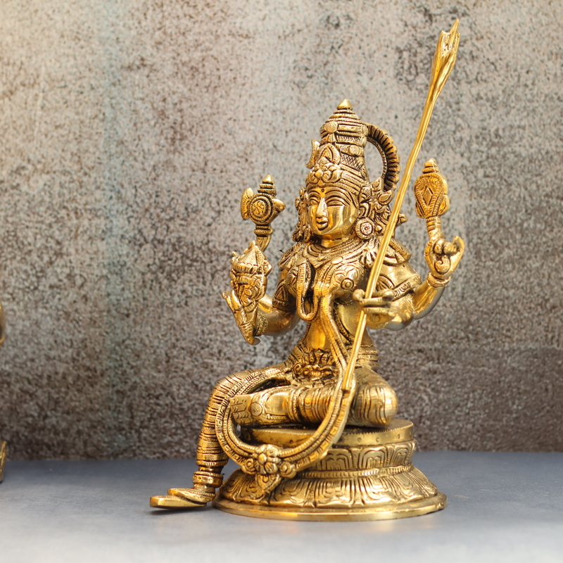 Brass Lalitha Devi Statue Idol On Base for Home Decor Temple - 10.5 Inch Height