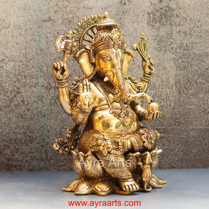 Brass Lord Ganesha Idol Ganpati Murti for Home Temple Decor - 12 Inch Height