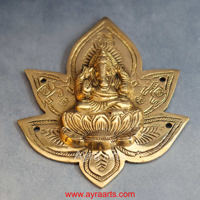 Brass Ganesha Wall Plate - 9 Inch Height