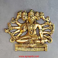 Brass Panchmukkhi Hanuman Wall Plate - 6.5 Inch Height