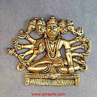 Brass Panchmukkhi Hanuman Wall Plate - 6.5 Inch Height