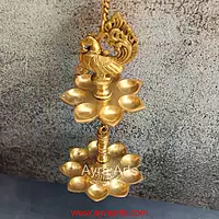 Brass Peacock Wall Hanging Diya Two Step Oil Lamp for Pooja - 5 Inch Length