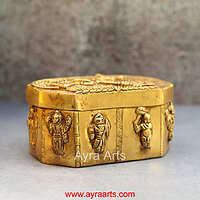 Dhashavatharam Engraved Storage Box In Pure Brass - 6 Inch Length