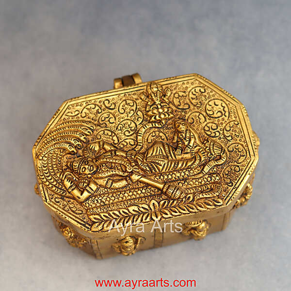Dhashavatharam Engraved Storage Box In Pure Brass - 6 Inch Length