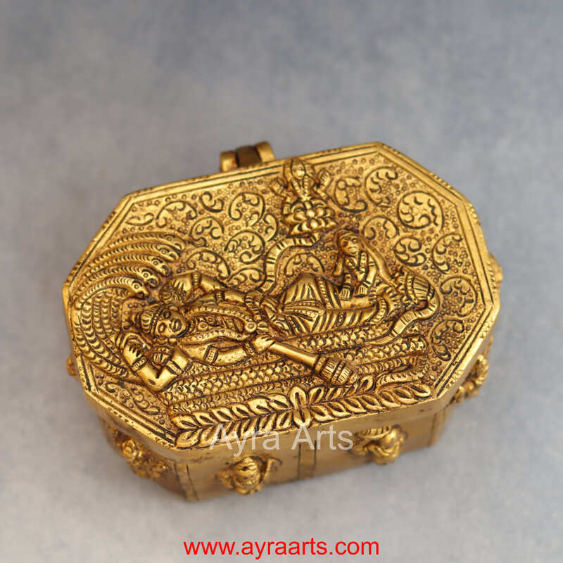 Dhashavatharam Engraved Storage Box In Pure Brass - 6 Inch Length