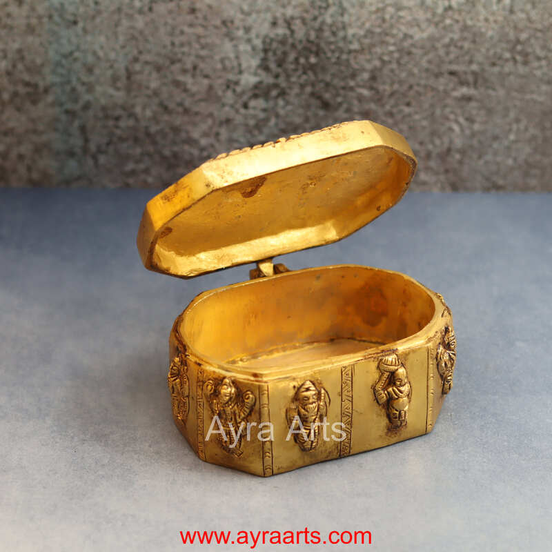 Dhashavatharam Engraved Storage Box In Pure Brass - 6 Inch Length