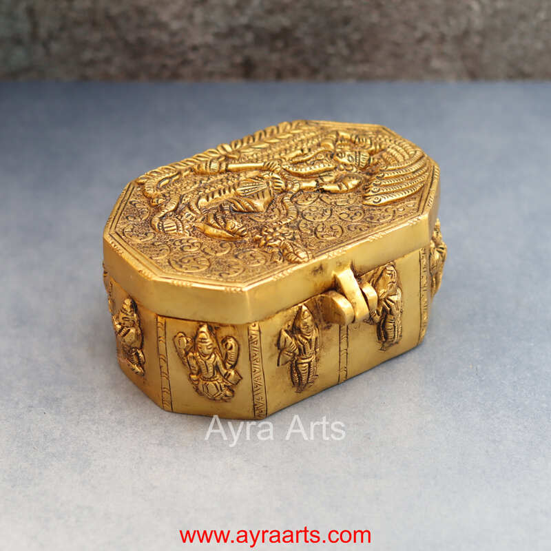 Dhashavatharam Engraved Storage Box In Pure Brass - 6 Inch Length
