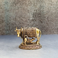 Premium Brass Cow and Calf Idol Traditional Religious Statue - 3 Inch Height