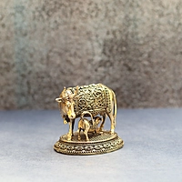 Premium Brass Cow and Calf Idol Traditional Religious Statue - 3 Inch Height