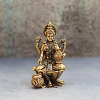 Premium Brass Goddess Dhana Lakshmi Idol sitting on Lotus With Kalash And Money Pot - 4 Inch Height