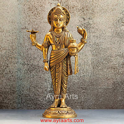 Hindu Lord Dhanvantari Avatar of Vishnu Idol in Brass - 14 Inch Height