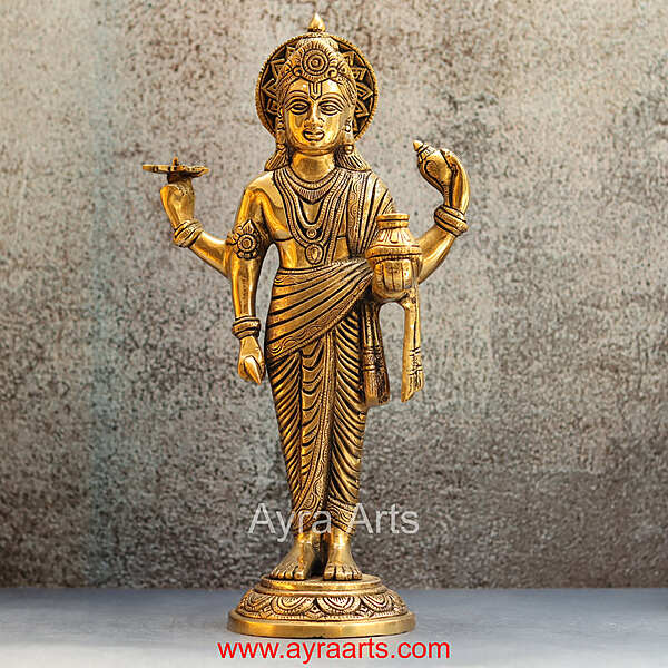 Hindu Lord Dhanvantari Avatar of Vishnu Idol in Brass - 14 Inch Height