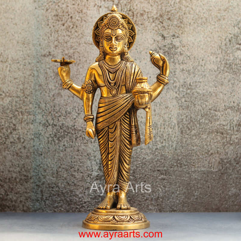 Hindu Lord Dhanvantari Avatar of Vishnu Idol in Brass - 14 Inch Height