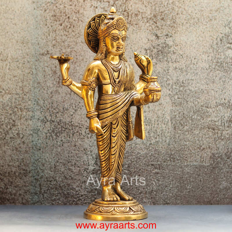 Hindu Lord Dhanvantari Avatar of Vishnu Idol in Brass - 14 Inch Height