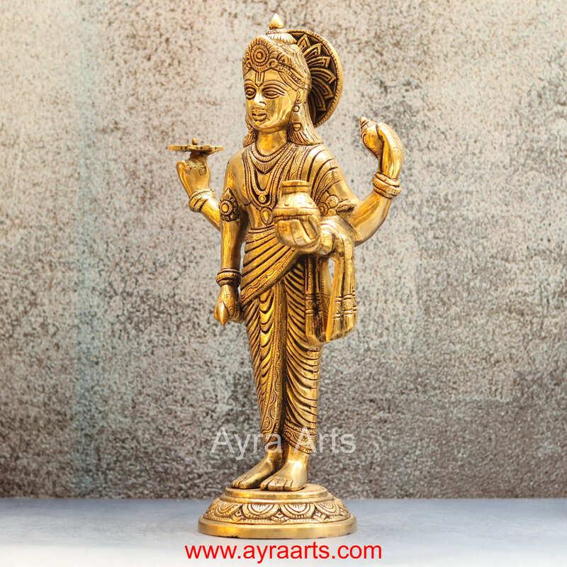 Hindu Lord Dhanvantari Avatar of Vishnu Idol in Brass - 14 Inch Height