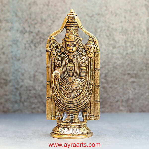 Brass Tirupati Balaji Venkateshwara Swami Idol - 8 inch Height | Magnificent Lord Vishnu Avatar