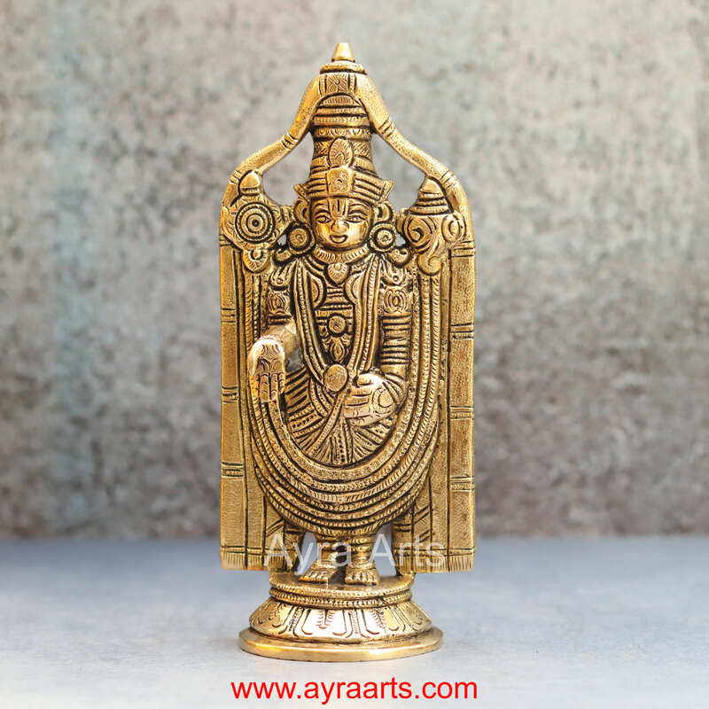 Brass Tirupati Balaji Venkateshwara Swami Idol - 8 inch Height | Magnificent Lord Vishnu Avatar