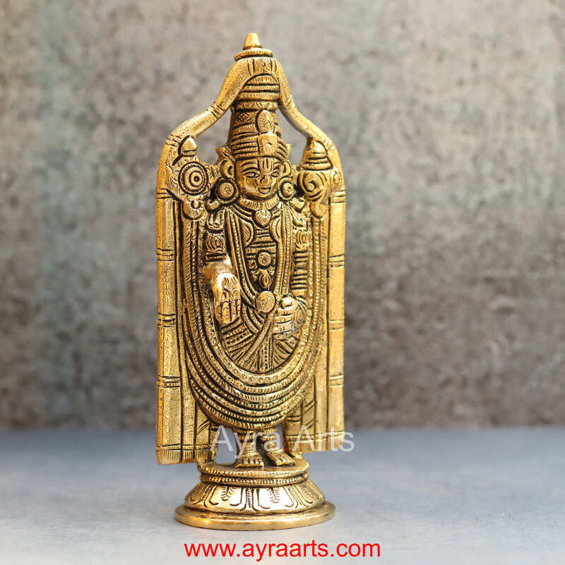 Brass Tirupati Balaji Venkateshwara Swami Idol - 8 inch Height | Magnificent Lord Vishnu Avatar