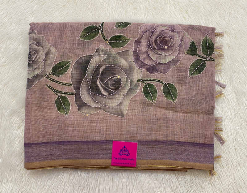 Madavi β The Linen Cotton Saree in Kantha Work 19241