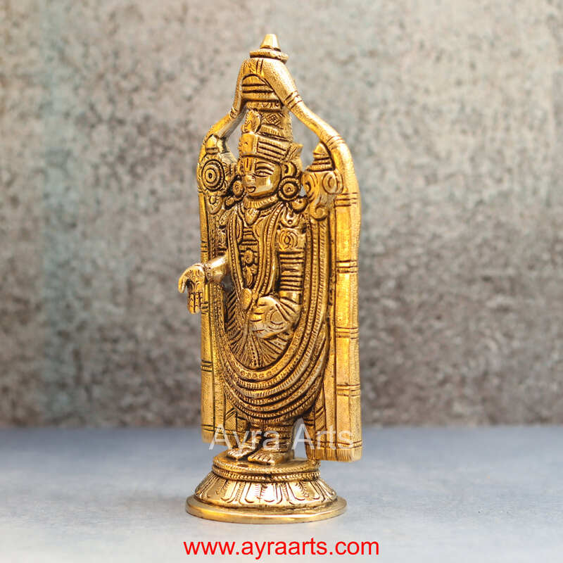 Brass Tirupati Balaji Venkateshwara Swami Idol - 8 inch Height | Magnificent Lord Vishnu Avatar