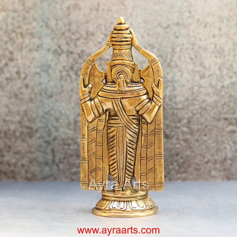 Brass Tirupati Balaji Venkateshwara Swami Idol - 8 inch Height | Magnificent Lord Vishnu Avatar