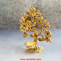 Brass Kalpavriksha Tree With Diya Table Decor - 6 inch Height | Brass Table Centerpiece