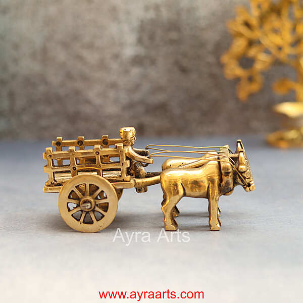Brass Vintage Bullock Cart Bailgadi Rustic Cart Showpiece for Decor - 2 Inch Height