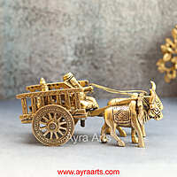 Brass Ganesha Double Bullock Cart Ganesha Cart Idol for Decor - 4 Inch Height