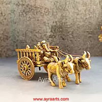 Brass Ganesha Double Bullock Cart Ganesha Cart Idol for Decor - 4 Inch Height