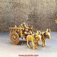 Brass Ganesha Double Bullock Cart Ganesha Cart Idol for Decor - 4 Inch Height